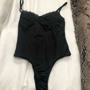 Princess Polly Satin Black Lace Bodysuit